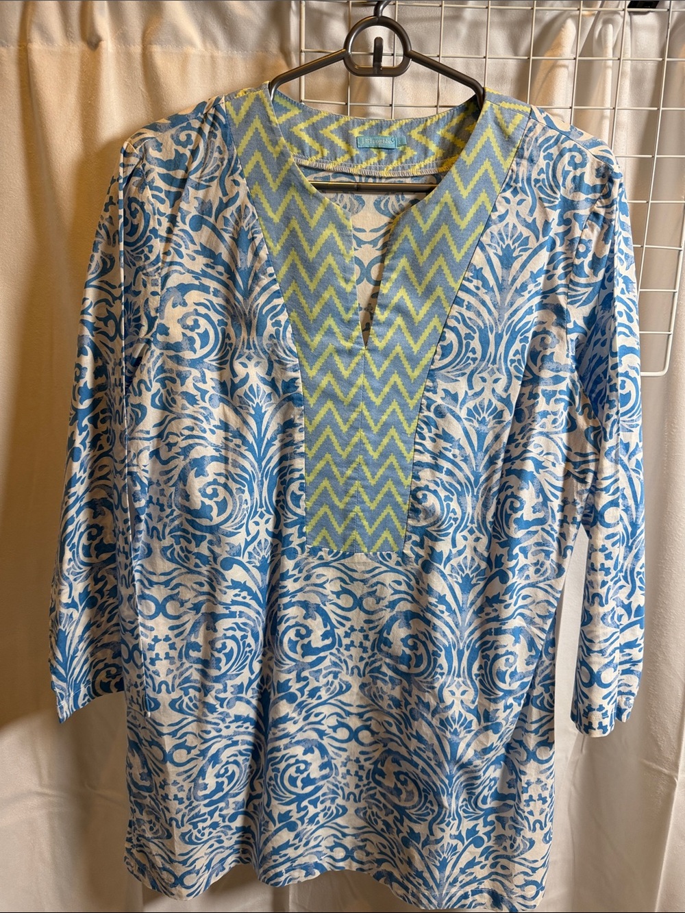 J. McLaughlin Chevron Trim Tunic top 100% cotton cover up large